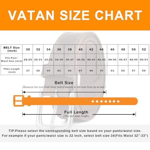 VATAN Men's Genuine Leather Classic Everyday Jean Belt, 1.4" Men Handmade Casual Dress Belts with Gift Box (Bourbon Brown (Double Stitch), 36) — view 5