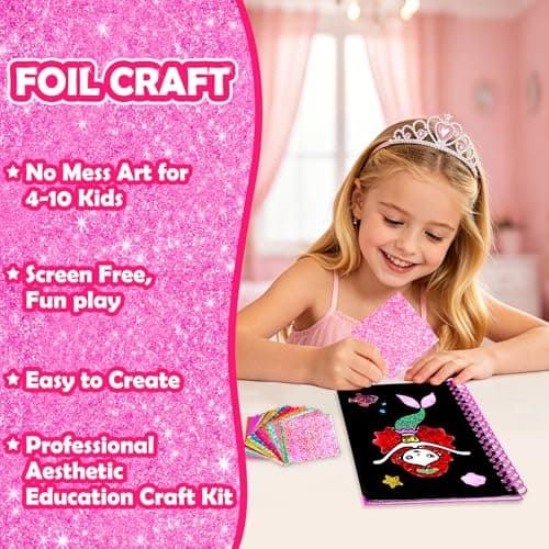 FUNNYB&G Foil Art Craft Kit for Girls 4-10 Years Old: Mess-Free & No-Glue, Create 16 Sparkly Princess Unicorn Pictures – Perfect Travel Toy & Birthday Gift for Kids (Princess) — view 2