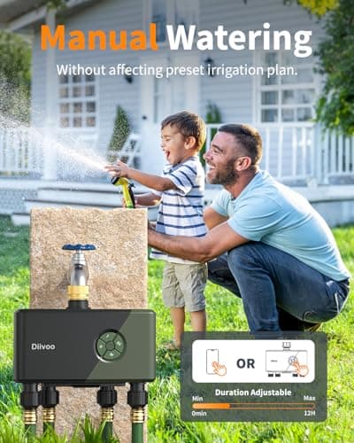 Diivoo 4 Zones WiFi Water Timer with Brass Inlet, Smart Sprinkler Hose Timer 4 Outlets Compatible with Alexa/Google Assistant, 24 Irrigation Plans, Rain Delay & Mist Mode for Garden Lawns — view 4
