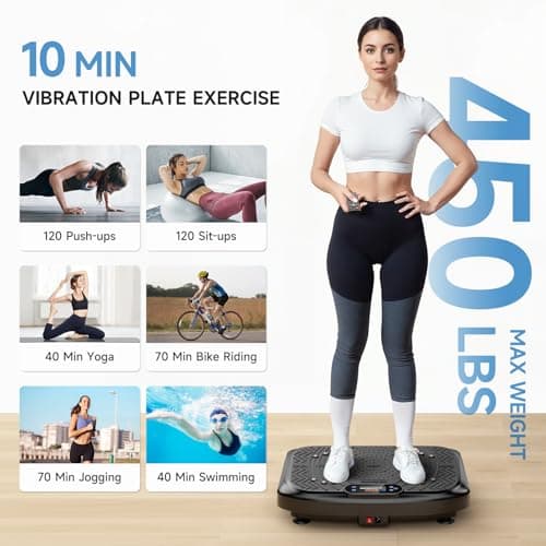 Vibration Plate Exercise Machine,Vibration Plate Machine 199 Adjustable Speed,Vibrating Plate Exercise Machine Automatic Mode P1-P7,Vibration Platform with Bluetooth 450 Lbs Capacity(Raven Black) — view 2