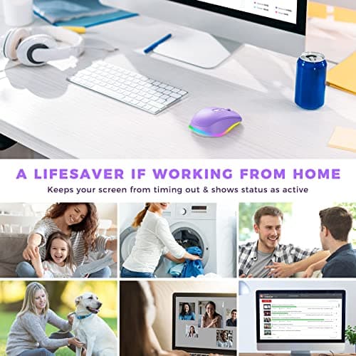 PEIOUS Wireless Mouse Jiggler - LED Wireless Mice with Build-in Mouse Mover, Rechargeable Moving Mouse for Laptop with Undetectable Random Movement Keeps Computers Awake - Purple — view 6