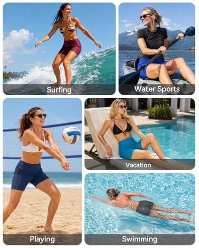 Moozava Women's 7" Long Swim Board Shorts High Waisted Quick Dry Swimsuit Bottoms Bathing Beach Swimming Trunks with Pockets Liner UPF 50+ Black L — view 5