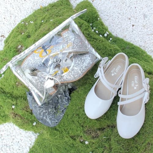EIGHT KM Girls High Heel Dress Shoes Mary Jane Wedding Party Pumps Princess Shoes EKM7035 Microfiber Leather Athena Metallic Bow White US Little Kid Size 13 — view 7
