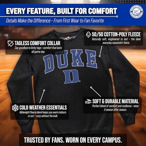 Duke Sweatshirt Fleece Crewneck for Men and Women - Black Heather, Small — view 2