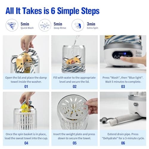Portable Mini Washing Machine | Compact Deep Cleans Underwear, Baby Clothes, Small Laundry | Type-C, Spin-Dry & UV /4000 mAh Battery (3L-WHITE) — view 5