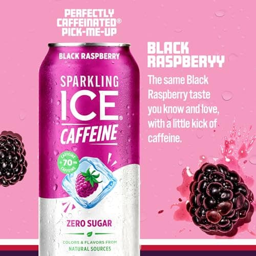Sparkling Ice Caffeine Black Raspberry Sparkling Water with Caffeine, Zero Sugar, with Antioxidants and Vitamins,16 fl oz Cans (Pack Of 12) — view 2