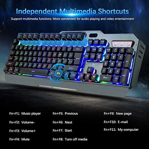 Wireless Gaming Keyboard and Mouse Combo,61 Key Rainbow Backlit Keyboard with Rechargeable 3800mAh,Mechanical Feel,Ergonomic,Quiet,Waterproof,RGB Mute Mice for PS4,Xbox One,Desktop,PC — view 2