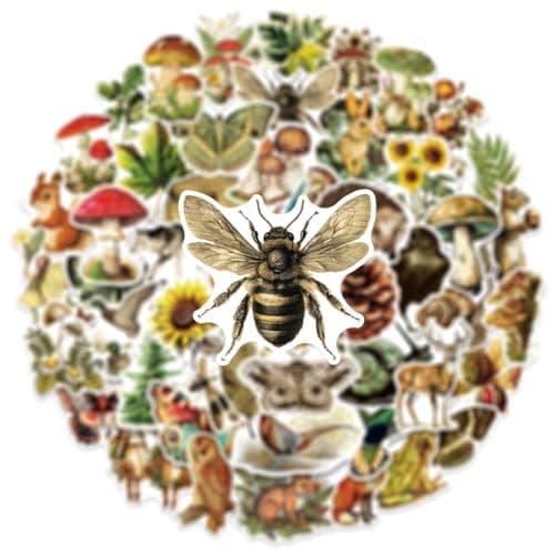 50 Pcs Vintage Flora & Fauna Forest Stickers, Waterproof Vinyl Retro Nature Decals for Laptop Skateboard Luggage, Classic Woodland Creature & Plant Stickers Gift for Kids Teens Adults (Flora Fauna) — view 3