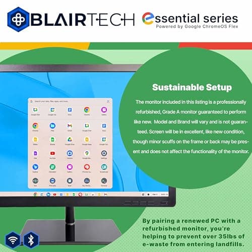 BlairTech Desktop Computer PC – Essential Series – Intel Core i5, 8GB RAM, 128GB SSD, WiFi 6, Bluetooth, HDMI, DisplayPort – 22” Monitor w/ Mouse & Keyboard – Powered by Google ChromeOS Flex (Renewed) — view 4