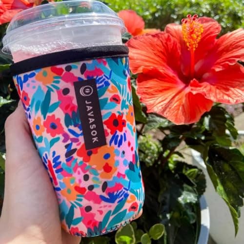 Sok It JavaSok Iced Coffee & Cold Soda Insulated Neoprene Cup Sleeve (Abstract Floral, Medium: 22-28oz) — view 2