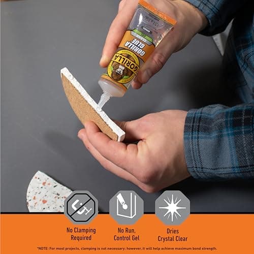 Gorilla Glue Clear, All‑Purpose Thick Gel No-Run Adhesive, Strong & Fast‑Drying, 1.75 fl oz Squeeze Tube