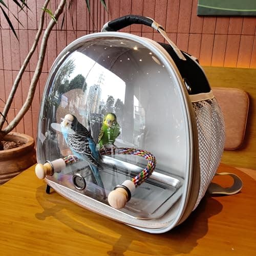 Small Bird Travel Backpack Carrier Cage, Backpack to Transport Backpack Carrier with Metal Tray Stand Perch for Parakeet Cockatiel Budgies Vet Carry Book Bag Green — view 5