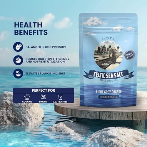 1lb Celtic Sea Salt - (454g) | 100% Organic Unrefined Celtic Salt | Rich in 82+ Essential Minerals | Hand Harvested Light Grey Coarse Celtic Salt Crystals from France