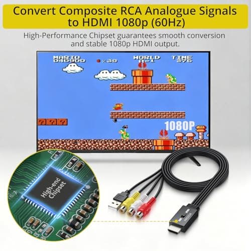 PROZOR RCA to HDMI Converter Cable - 4:3/16:9 Switch, 1080P AV to HDMI Adapter, Composite CVBS Audio Video Adapter, for PS1/PS2/N64/Wii/Xbox and VCR/VHS/DVD Players to HDTV, Plug & Play — view 5