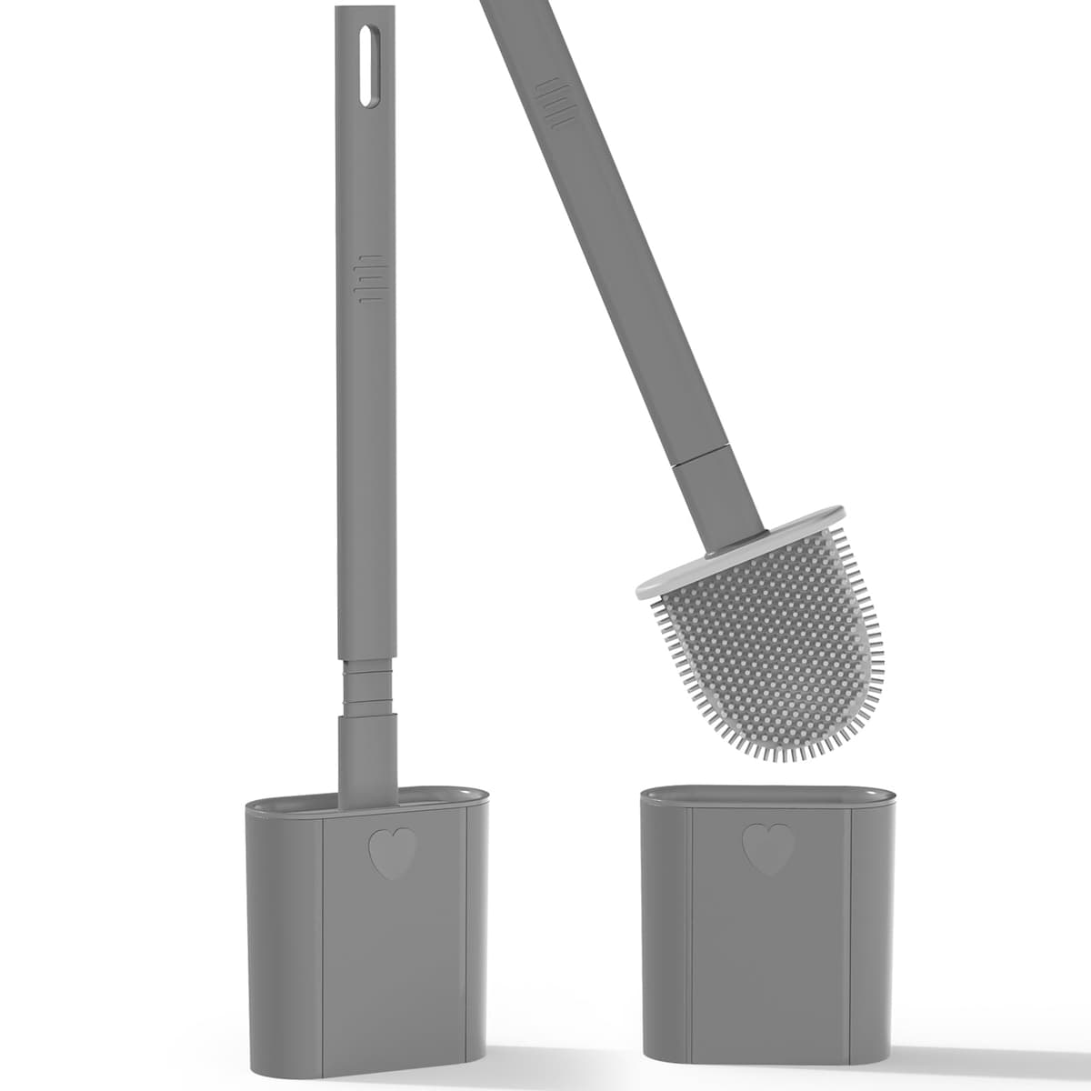 Toilet Brush, 2 Pack Bathroom Silicone Toilet Brushes and Holder Sets with No-Slip Long Plastic Handle and Soft Flexible Bristles, Toilet Brushes with holders and Base for Anti-drip (White) — view 14