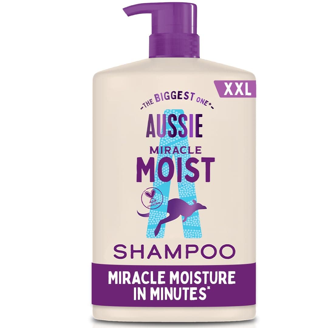 Aussie Miracle Moist Shampoo 1L, XXL Value pack. Moisturizing Formula to Revive & Restore Damaged, Brittle and Dry Hair. With Australian Macadamia Nut Oil, Cruelty-Free