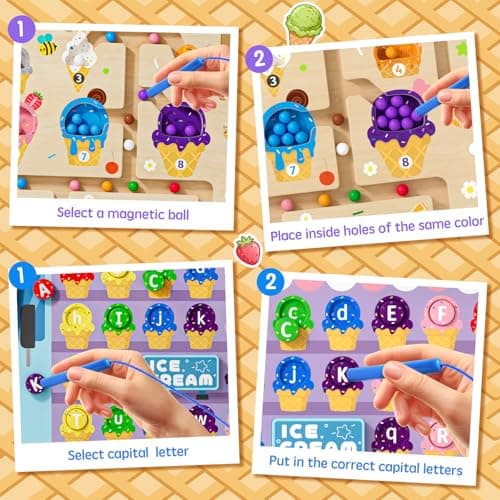 2 in 1 Magnetic Color & Number Maze Board for Kids Montessori Toys Wooden Double-Sided Counting Alphabet Letters Matching Magnets Puzzle Board for 3-5 Age Boys and Girls Birthday Gifts — view 4