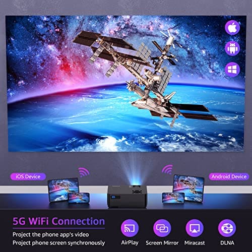 Projector with 5G WiFi and Bluetooth, Native 1080P Projector[Projector Screen Included], Full HD 18000LM Movie Projector, 100" Display Home Theater, Compatible with Phone/Laptop/TV Stick — view 2