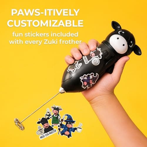 Zulay Kitchen Cow Milk Frother Wand – Cutesy Frother, Meet Your New Frothing Buddy Betsy The Cow, Adoption Papers and Stickers Included, Purrr-fect for Lattes, Cappuccino & Matcha – Black — view 3