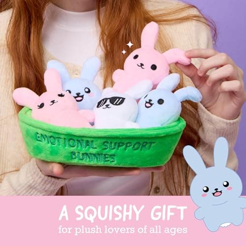 WHAT DO YOU MEME? Emotional Support Bunnies by Relatable, Cuddly Stuffed Animals and Toys, Squishy Toys and Plushies, Great Ideas for Loved Ones of All Ages, Includes 5 Plushies with Carrying Basket — view 3
