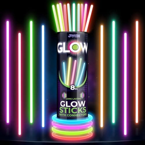 JOYIN 100 Pcs 8" Glow sticks Bulk Party Favors Pack, Neon Glow in the Dark Party Supplies, Light Up Necklaces and Bracelets with Connectors, Easter, Football, Valentine, Birthday Decorations — view 7