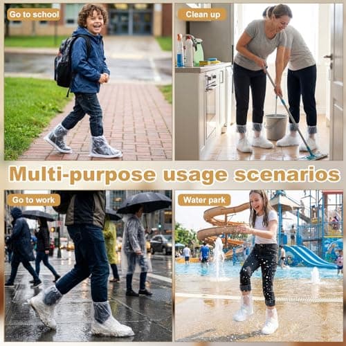 12 Pcs Waterproof Shoe Covers for Rain, Non-Slip Disposable Rain Shoe Covers, Plastic Shoe Ponchos, Thickened PE Material Boot Covers for Men and Women (Clear) — view 5