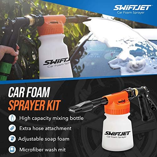 SwiftJet Car Wash Foam Gun + Microfiber Wash Mitt - Foam Cannon Works with Any Soap - Garden Hose Car Foam Sprayer - Car Wash Kit - Car Accessories Foam Blaster (Orange Foam Gun with Mitt) — view 5