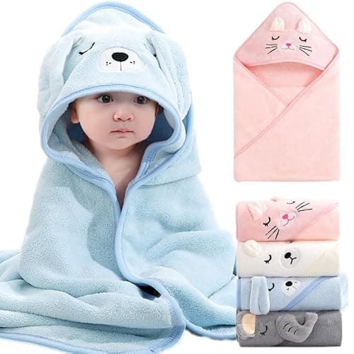 Baby Hooded Towel - Super Absorbent, Natural Baby Towel, Soft Coral Fleece Bath Towel, Suitable for Boys and Girls (Gray-31.5inch) — view 4
