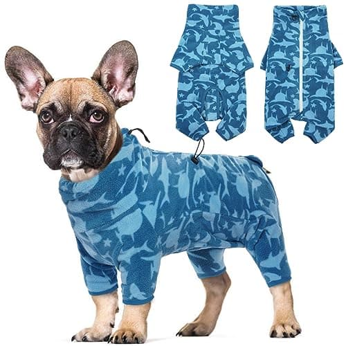ROZKITCH Dog Shark Fleee Pajamas, Pet Windproof Warm Cold Weather Jacket Vest with Luminous Zipper, Jumpsuit Apparel Outfit Clothes for Small Medium Large Dog Shark S