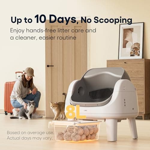 PetPivot Open Top Self Cleaning Cat Litter Box, Automatic Litter Box with 7 Pairs of Safety Sensors, Anti-Pinch Protection and Easy Access Step for Senior Cats, White Grey — view 3