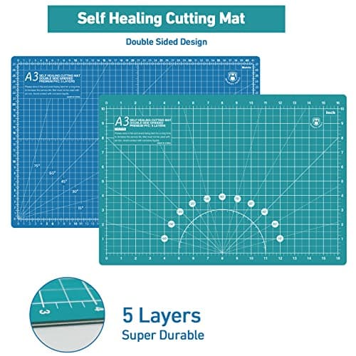Headley Tools Rotary Cutter Set - 45mm Fabric Cutter, 5 Extra Rotary Blades, A3 Cutting Mat, Quilting Ruler and Sewing Clips, Craft Knife Set, Ideal for Crafting, Sewing, Patchworking,Turquoise — view 3
