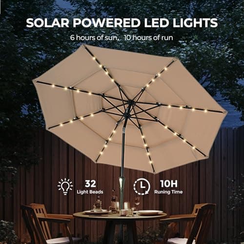 HOMSHADE 3-Tier Patio Umbrella with Solar Lights(Beige,No Base) — view 5