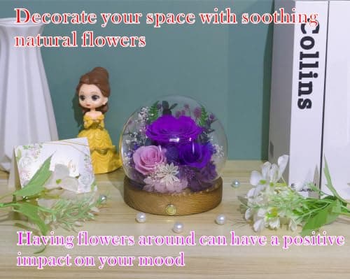 Valley of Rain & Forest Long-Lasting Real Flowers, Unique Floral Gift for You to Send Love for All Occasions, for Indoor Decoration (Dark Purple & Pink Roses Arrangement) — view 4