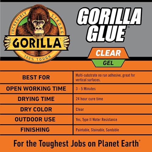 Gorilla Glue Clear, All‑Purpose Thick Gel No-Run Adhesive, Strong & Fast‑Drying, 1.75 fl oz Squeeze Tube — view 4