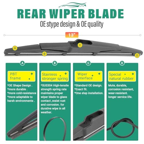 26" 18" 13" Windshield Wiper Blades Replacement for Kia Telluride 2020 2021 2022 2023 2024 2025 Sedona 2015-2021 Premium All Weather Front Rear Wipers Set - OEM Quality (Pack of 3) — view 3