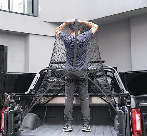 Highly elastic cargo net, simple mesh organizer for truck bed, suitable for daily light truck loads, 4x4ft stretches up to 7x7ft (single layer)