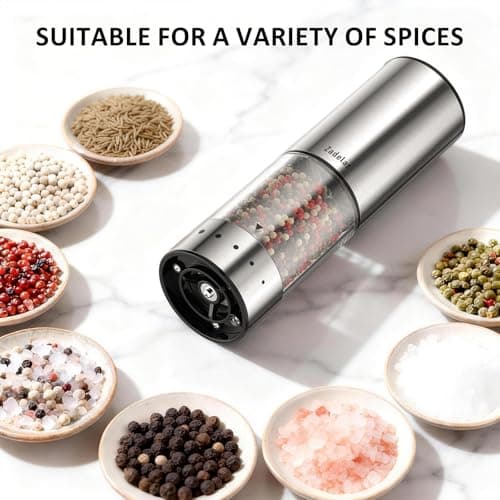 Rechargeable Electric salt and pepper grinder set with Storage Base,Automatic Refillable Salt and Pepper Shakers with LED Display,Upgraded Large Capacity,External Adjustable Coarseness for Mom Gifts — view 6