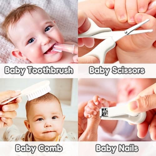 Baby Grooming Kit, Infant Safety Care Set with Hair Brush Comb Nail Clipper Nasal Aspirator,Baby Essentials Kit for Newborn Girls Boys (Grey White) — view 4