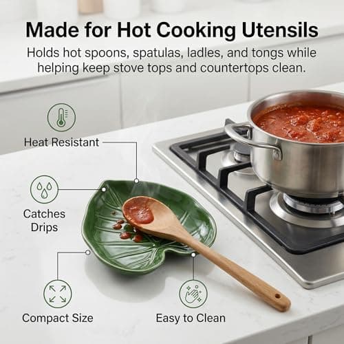 Cute Leaf Ceramic Spoon Rest for Stove Top and Kitchen Counter — view 6