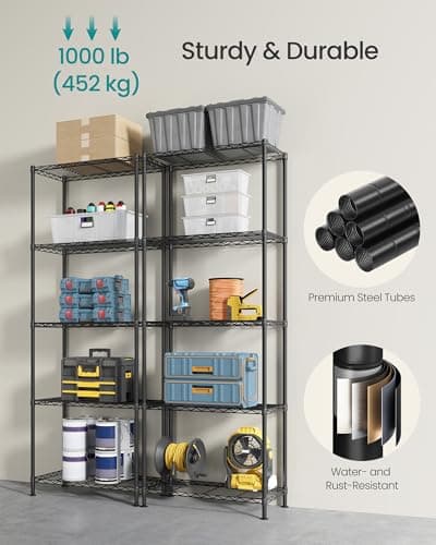 SONGMICS Storage Shelf, Metal Wire Shelving Unit, Adjustable Shelves, for Garage, Bedroom, Living Room, Kitchen, Pantry, 5 Tier, 30 x 60 x 161 cm, Ink Black ULGR165BH01 — view 3