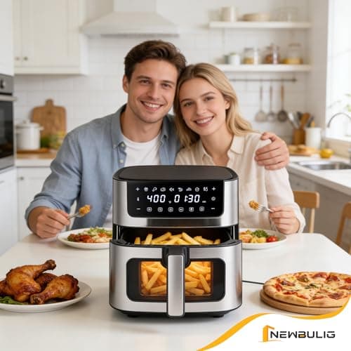 NEWBULIG Air Fryer 6.34QT Airfryer with Visible Window Stainless Steel