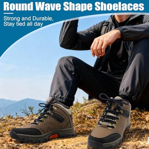 DELELE 2 Pair Round Wave Shape Non Slip Heavy Duty and Durable Outdoor Climbing Shoelaces Hiking Shoe Laces Shoestrings, 01 Black, 63 Inch (160cm) — view 5