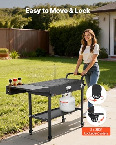 VEVOR Outdoor Grill Cart, 31.0 x 17.0 inch Tabletop Size Grilling Table, Foldable Outdoor Cooking Table with Tissue Holder, Hooks, Wheels, Side Table, BBQ Prep Tables for Picnic, Kitchen, Courtyard — view 6