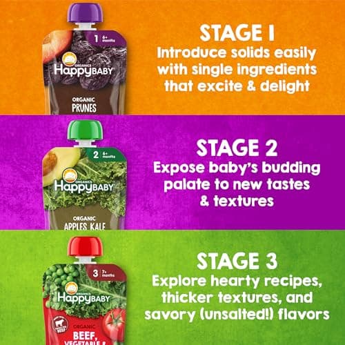 Happy Baby Organics Stage 2 Baby Food Pouches, Gluten Free, Vegan & Healthy Snack, Clearly Crafted Fruit & Veggie Puree, Apples, Pumpkin & Carrots, 4 Ounces (Pack of 16) — view 5