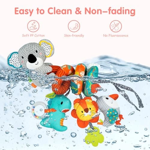 MONSTIME Car Seat Toys for Babies 0-6 Months, Newborn Toys Baby Toys 0-3 Months Stroller Toys, Infant Toys 0-6 Months for Carseat Stroller Crib with Mirror, Rattle, Teether for 0 3 6 9 12 Boys Girls — view 5
