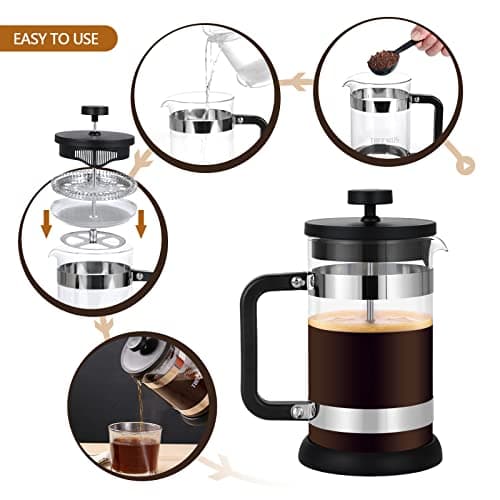 TBGENIUS French Press Coffee Maker, 21 oz, Thickened Borosilicate Glass — view 2