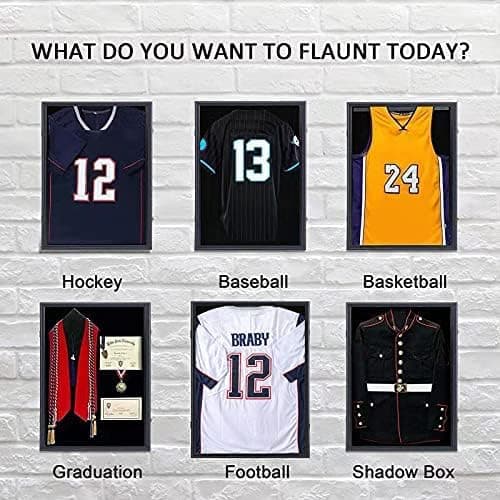 KCRasan Jersey Frame Display Case - Jersey Display Case - Large Lockable Frames Shadow Box with UV Protection for Baseball Basketball Football Soccer Hockey Sport Shirt, Black Finish, Black Locks — view 2