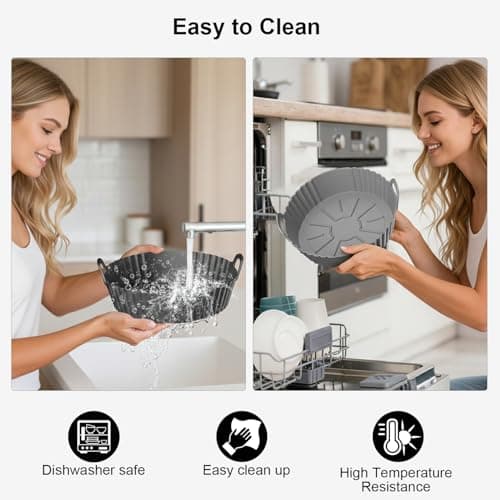 Masgarlan Round Silicone Air Fryer Liners 2 Pack for Ninja AF101 & AF161 Reusable Silicone Liner for 4-5.3QT, Air Fryer Accessories, Compatible with Ninja, COSORI, Tefal, Bear, Chefman — view 4