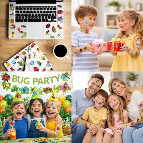 Bug Temporary Tattoos for Kids - 96 PCS Pre Cut Cute Insect Temporary Tattoo Stickers for Boys Girls, Ladybug Butterfly Bee Spider Birthday Party Decorations Favors Supplies Goodie Bag Fillers Gifts — view 4