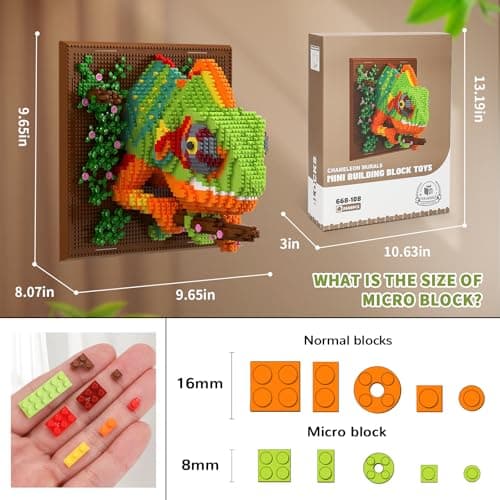 Chameleon Animal 3D Wall Art Micro Mini Building Blocks Set for Adults, Unique Home Wall Decor or Table Display, No Compatible with Lego, Ideal Birthday Christmas Toy Gift for Teens 14+ (2688 PCS)